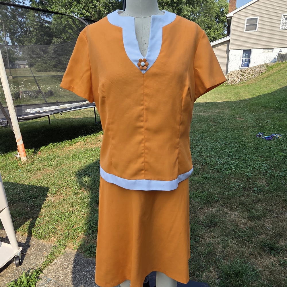 Orange and White Dress with Floral Accent
